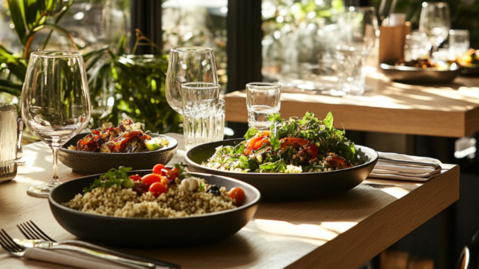 Compact laminate and quartz surfaces in a restaurant counter